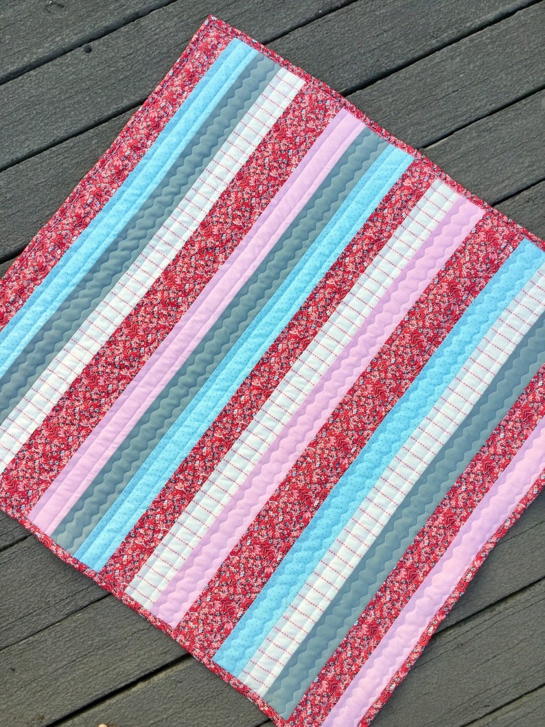 Handsewn pink and blue striped baby quilt minky back soft Etsy