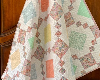 Handmade Irish Chain baby quilt; homemade baby girl quilt ready to ship available now