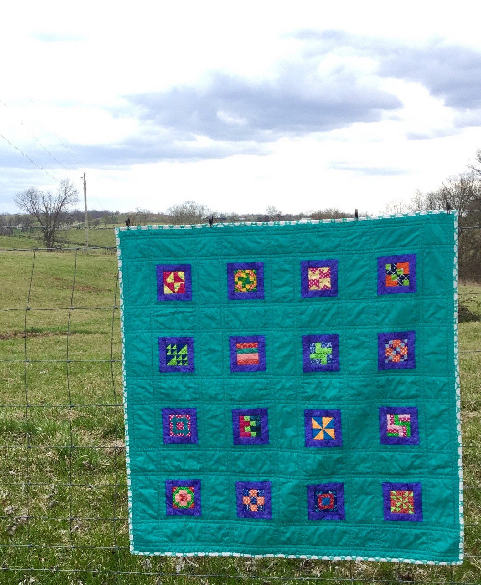 Modern Small Handmade Quilt Available Now Aqua Colorful Etsy
