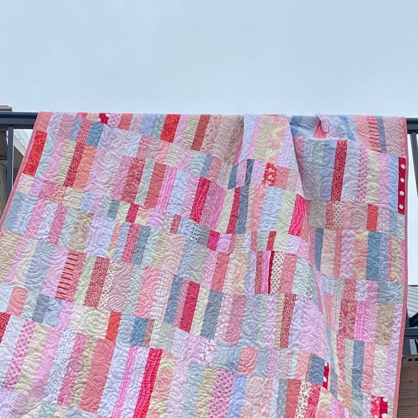 Handmade Red White Pink Stripe Quilt: Custom Cotton made to order quilt