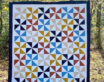 Pinwheel quilt multicolor handmade, your choice of colors, made to order in any size, shower or birthday gift, bed, crib or throw