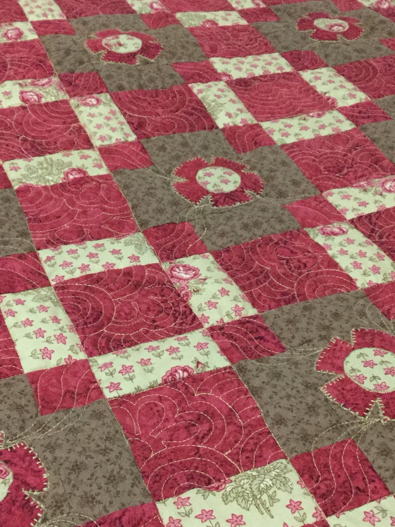 autumn quilt raspberry and brown throw quilt brown pink lap quilt Handmade lap quilt homemade nap quilt