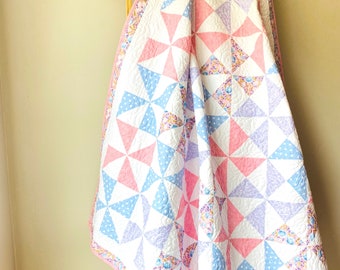 Handmade pinwheel lap or throw quilt, pink purple quilt. Large baby quilt.  Available now for shipping. Christmas handmade gift