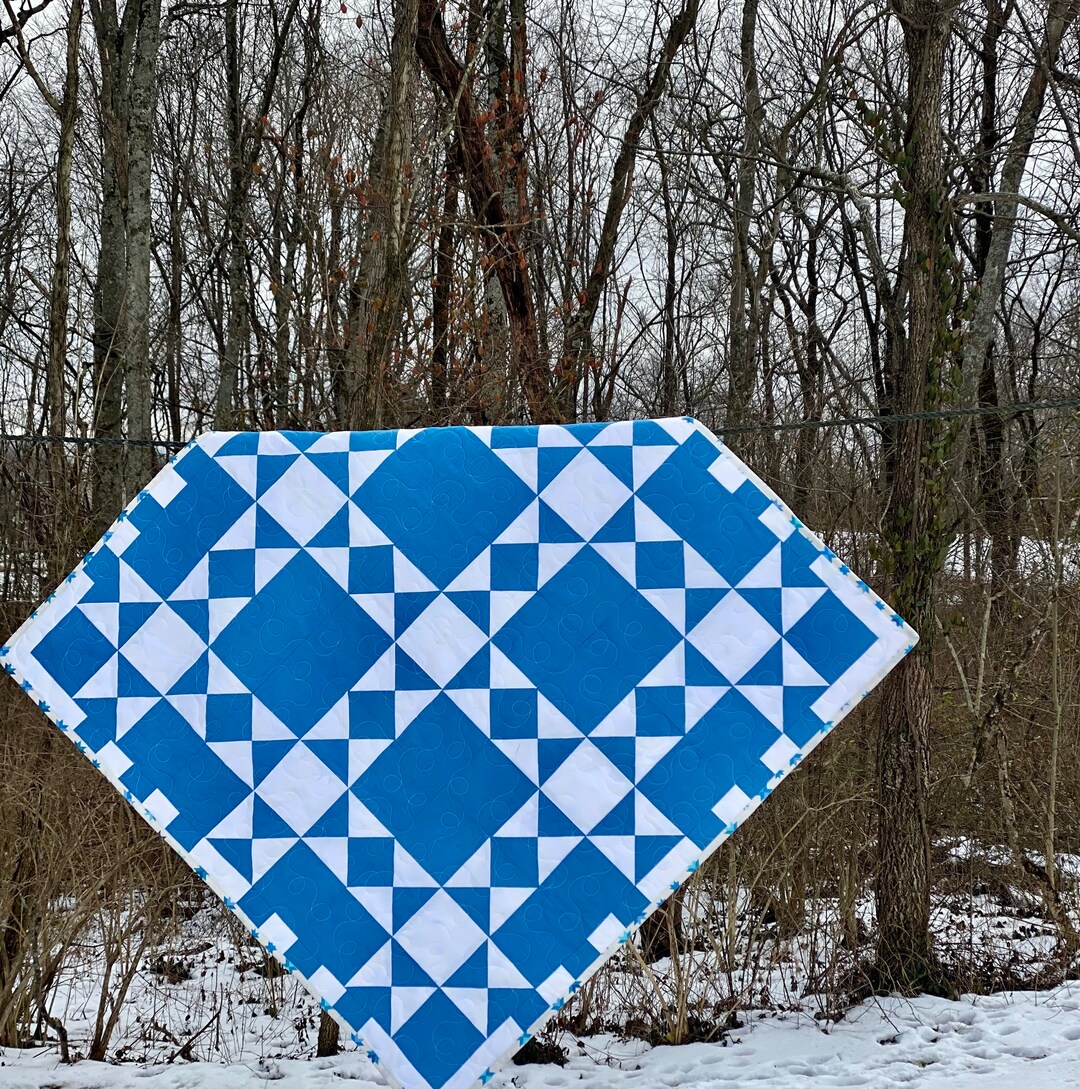 Baby Quilt Blue White Handmade Baby Shower Gift Ohio Star