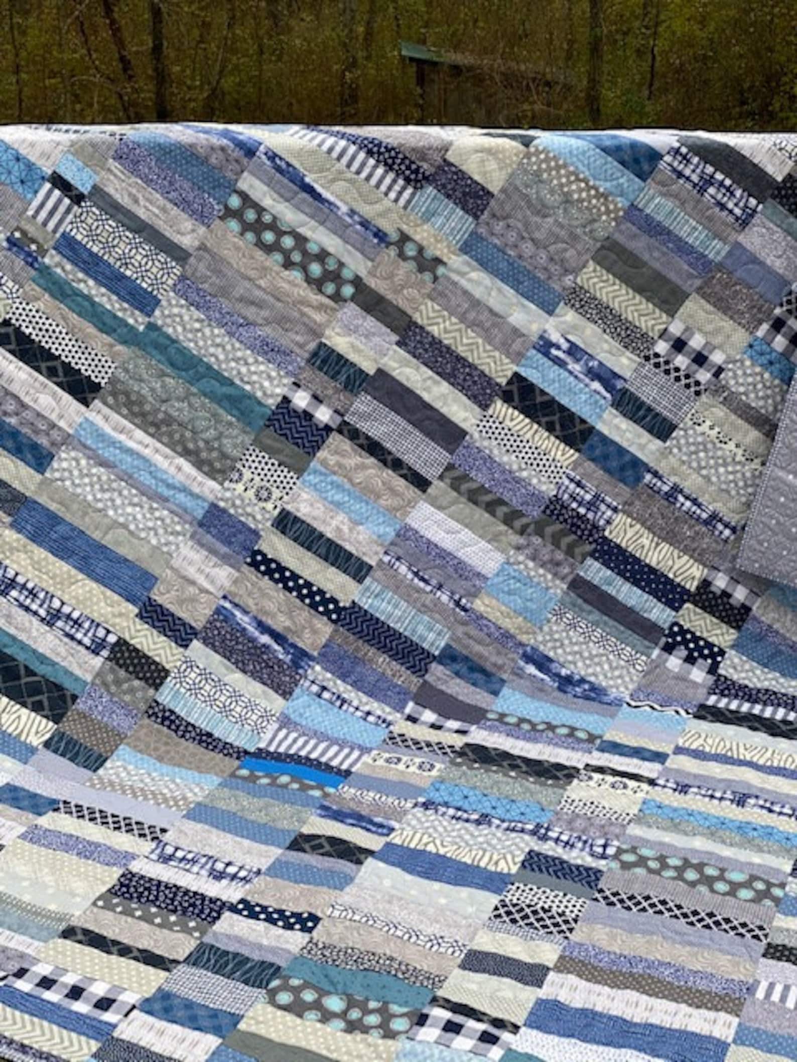 Handmade Quilt Blue and Grey Strip Quilt Made to Order in - Etsy