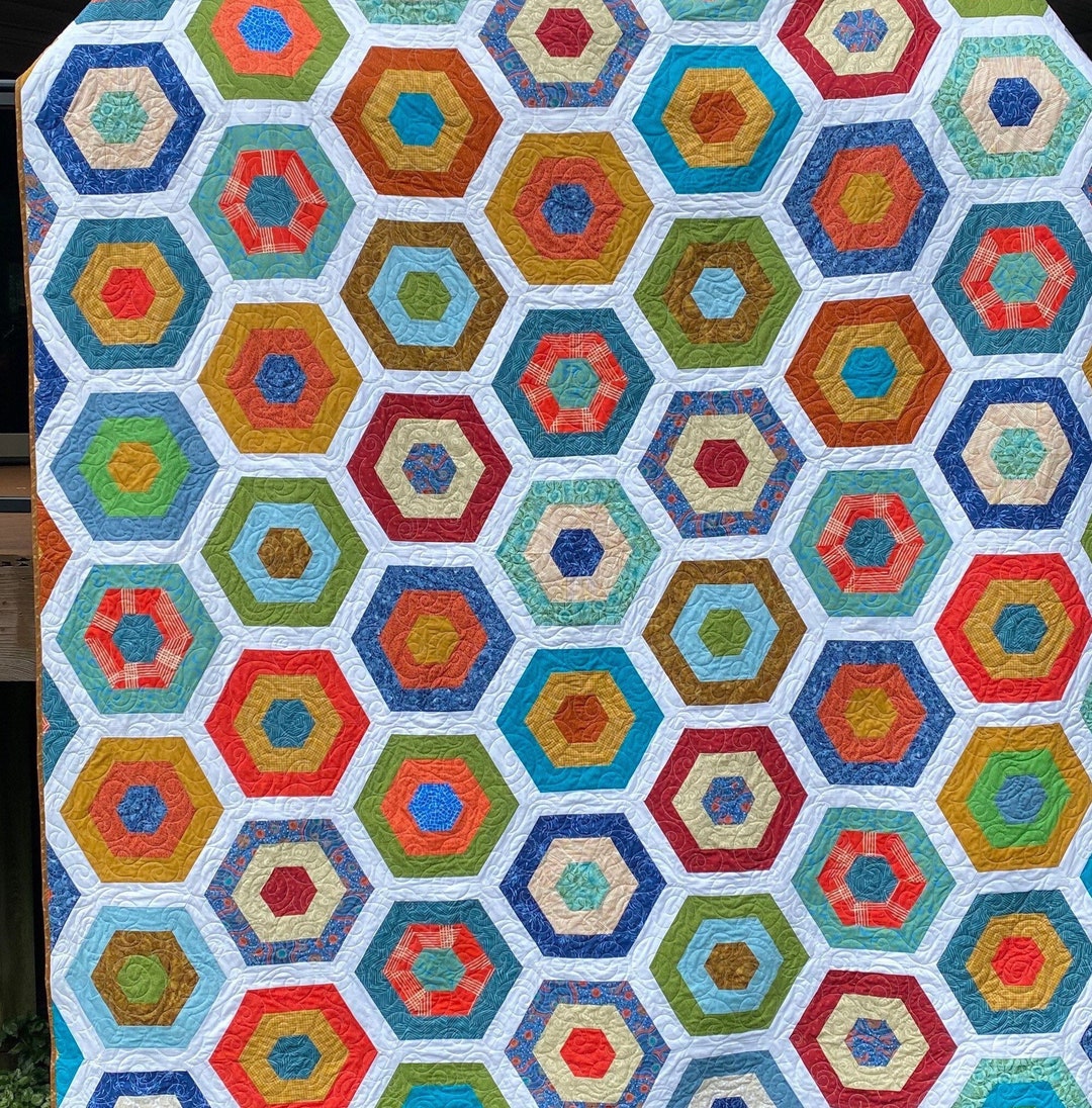 Handmade Triple Hexagon Quilt With Trim. Made to Order in Any Size or