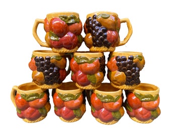 Handmade Mugs -- Handmade Pottery -- Fruit Pottery -- Fruit Mugs -- 1970s Pottery -- Vintage Pottery -- Peggy Pep Pottery -- Vintage Mugs