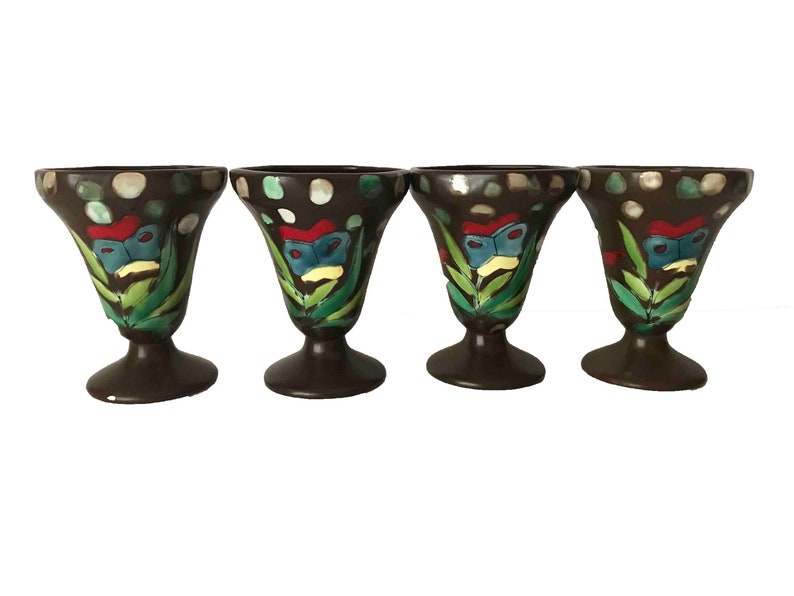 Butterfly Cups Butterfly Pottery Mexican Pottery Ice Cream Cups Vintage Ice Cream Cups Sundae Cups Ice Cream Sundae Cups image 1