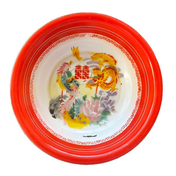 Large Enamel Bowl -- Chinese Enamel Bowl -- Large Mixing Bowl -- Large Enamel Mixing Bowl -- Mixing Bowl -- Decorative Enamel Bowl