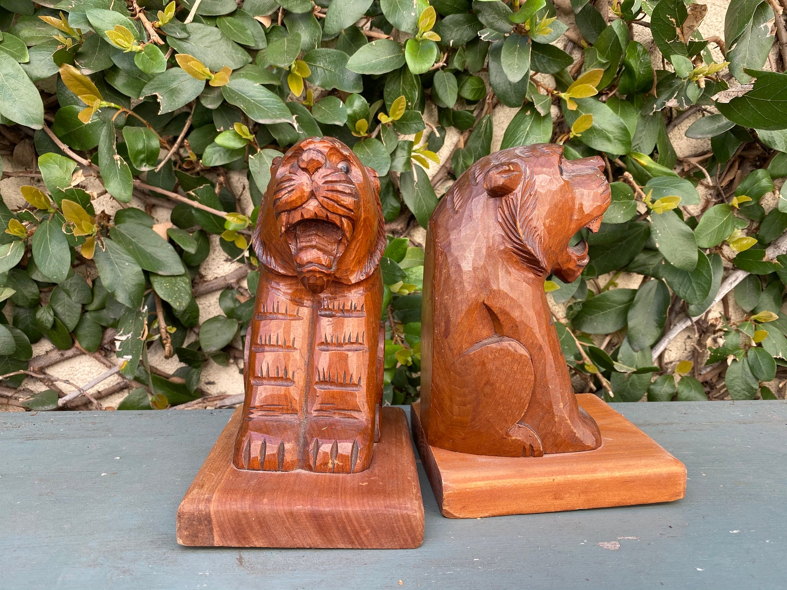 Wooden Tiger Bookends Wooden Bookends Animal Bookends Etsy