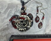 Zebra vintage glass button wired with Czech Glass beads