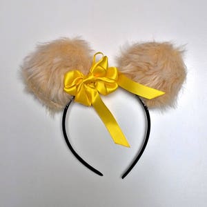 Gelb Beige Süße flauschige Kunstfell Ohren Stirnband Satin Schleife Halloween Festival Neujahr