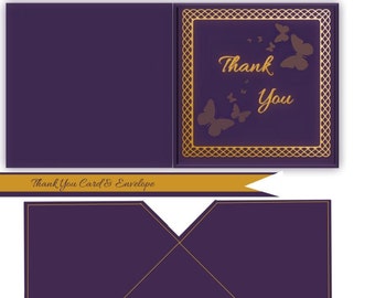 Purple and Gold Thank You Note Card & Envelope