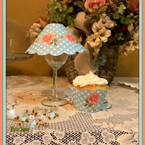 Pretty Pink Rose Wine Glass Lamp Shade and Matching Cupcake Wrap
