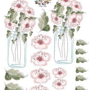 Jar of Roses Decoupage Images  3-D & Hand painted Watercolor
