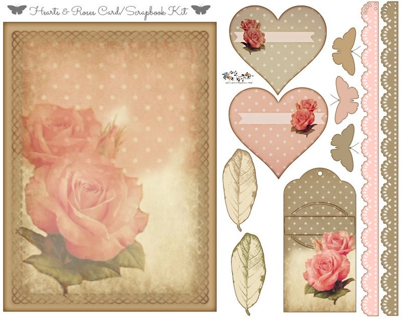 Polka-Dots & Rose Card /Scrapbook Elements Kit image 2