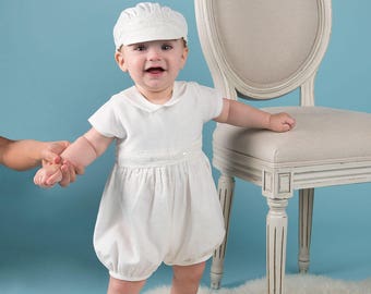 SALE- Baby Boy Baptism Outfit 'Oliver Ivory' | Ivory Linen Boys Outfit | Blessing & Christening Outfit | Linen Baby Romper | FINAL SALE