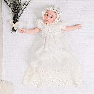 Sample Sale | Baby Girl Christening Gown &#39;Ingrid&#39; | Cotton Lace Blessing Gown | FINAL SALE