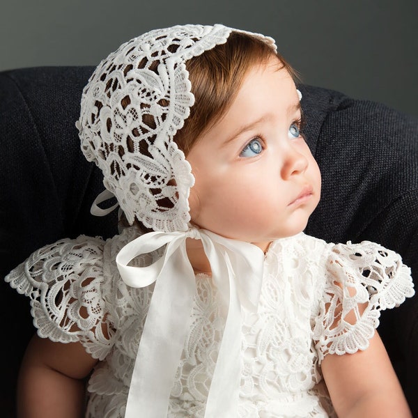 Baby Girl Lace Bonnet 'Lola' | Newborn Girl Bonnets | Christening & Baptism Bonnets | Baby Girl Ivory Lace Bonnet | Baby Girl Bonnets