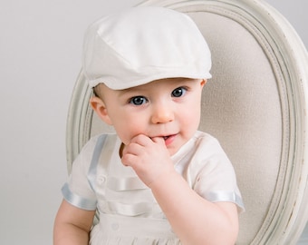 Ivory Linen Newsboy Cap 'Owen' | Linen Ivory Newsboy Cap | Boys Christening & Baptism Cap | Baptism Cap for Boys