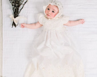 SALE- Baby Girl Christening Gown 'Ingrid' | Cotton Lace Blessing Gown | Vintage Inspired Baptism Outfit | Ivory Cotton Gown | FINAL SALE