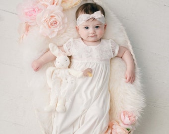 SALE - Girls Newborn Layette Gown 'Victoria' | Ivory Cotton Layette Gown | Newborn Gown Only | Baby Shower Gift | Take Me Home | FINAL SALE