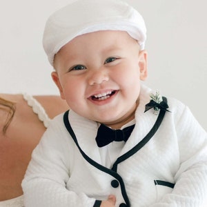 Black Velvet Baby Boy Tie & Boutonniere Set | Baby Boy Black Velvet Bow Tie Set