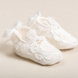 Baby Girl Ivory Lace Booties &#39;Poppy&#39; | Baby Girl Lace Booties | Ivory Lace Crib Shoe | Baby Girl Christening & Baptism | Girls Booties