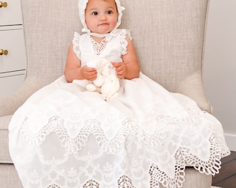 Sample Sale | Baby Girl Lace Gown &#39;Lily&#39; | Light Ivory Christening & Baptism Gown | FINAL SALE