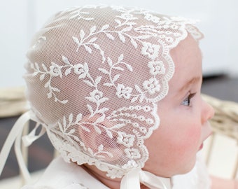 Baby Girl Lace Bonnet 'Ella' | Newborn Girl Bonnets | Christening & Baptism Bonnets | Baby Girl Lace Bonnet | Baby Girl Bonnets