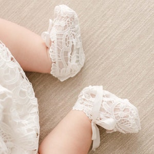 Baby Girl Lace Booties &#39;Lola&#39; | Ivory Lace Booties | Lace Crib Shoes Girl | Baby Girl Christening & Baptism | Girls Lace Booties - IVORY