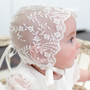 Baby Girl Lace Bonnet 'Ella' | Newborn Girl Bonnets | Christening & Baptism Bonnets | Baby Girl Lace Bonnet | Baby Girl Bonnets