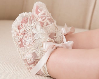 Baby Girl Lace Booties 'Jessica' | Baby Girl Lace Booties | Lace Crib Shoes Girl | Baby Girl Christening & Baptism | Baby Girls Lace Booties