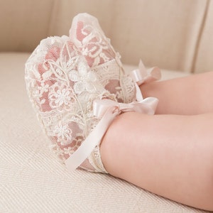 Baby Girl Lace Booties 'Jessica' | Baby Girl Lace Booties | Lace Crib Shoes Girl | Baby Girl Christening & Baptism | Baby Girls Lace Booties