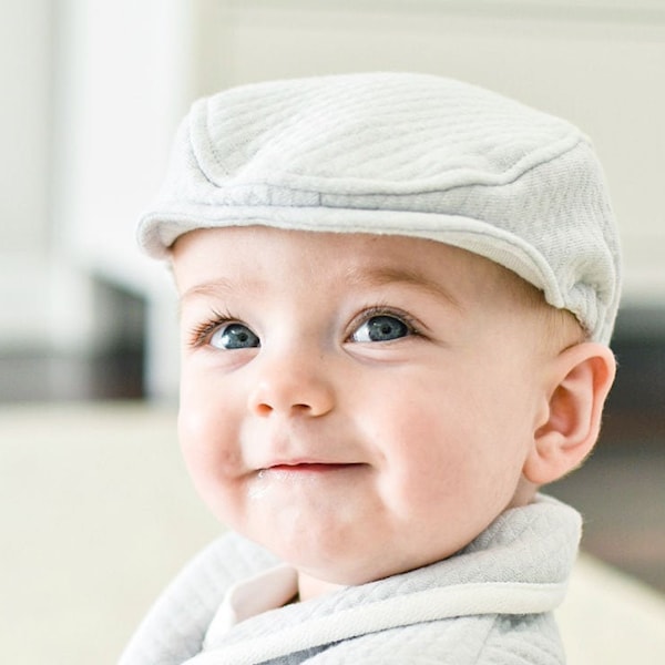 Grey Cotton Newsboy Cap 'Grayson' | Baby Boy Hats | Baby Boy Newsboy Cap | Baby Boys Christening & Baptism Hats | Baby Boy Newsboy Cap Grey