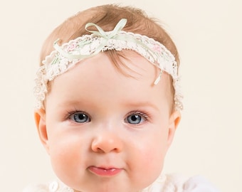 Baby Girl Lace Headbands 'Chloe' | Newborn Girl Headbands | Christening & Baptism Headbands | Baby Girl Lace Headbands | Ivory Lace Headband