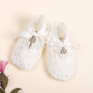 Baby Girl Lace Booties 'Lola' | Ivory Lace Booties | Lace Crib Shoes Girl | Baby Girl Christening & Baptism | Girls Lace Booties - IVORY