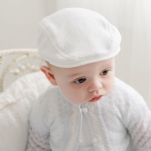 White Cotton Newsboy Cap - Textured Cotton | Baby Boy & Toddler Hats | Baby Boy Newsboy Cap | Baby Boys Christening and Baptism Hats