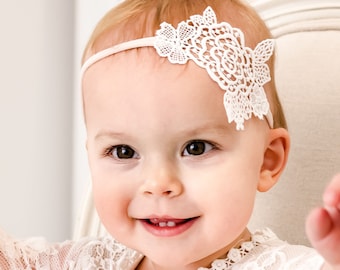 Baby Girls Headband 'Juliette' | Newborn Girl Headbands | Christening & Baptism Headbands | Baby Girl Lace Headbands | Baby Headband