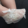 Lace Baby Girl Baptism Booties | Champagne Floral Crib Shoes | 'Jessica' Collection product logo