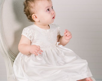 SALE Baby Girl Silk Dress 'Penelope' | Baby Girl Dress | Lace Baptism Dress | Christening Dress Baby Girl | Silk Dress | FINAL SALE