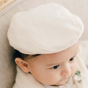 Baby Boy Ivory French Cotton Newsboy Cap 'Miles' |  Baby Boy Newsboy Cap  | Baby Boys Christening & Baptism Cap | Natural Ivory Cap Boys
