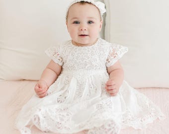 Baby Girl Ivory Lace Dress 'Grace' | Baptism & Christening Dress | Sale