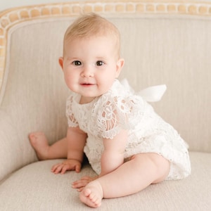 Sample Sale | Lace Baby Romper &#39;Lola&#39; | Girls Christening Outfit |  Girls Baptism & Blessing Outfit | Baby Girl Lace Romper | FINAL SALE