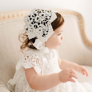 Baby Girl Lace Bonnet &#39;Lola&#39; | Newborn Girl Bonnets | Christening & Baptism Bonnets | Baby Girl Ivory Lace Bonnet | Baby Girl Bonnets