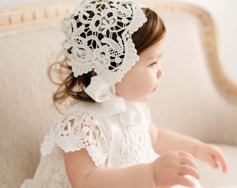 Baby Girl Lace Bonnet &#39;Lola&#39; | Newborn Girl Bonnets | Christening & Baptism Bonnets | Baby Girl Ivory Lace Bonnet | Baby Girl Bonnets