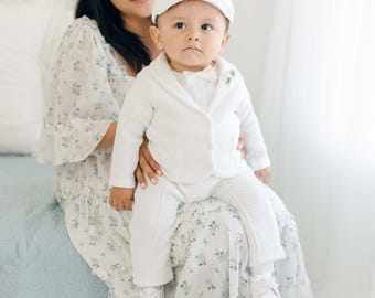 Traje de bautizo para bebé niño 'Elías' / Traje de bautizo blanco de algodón para niño / En oferta