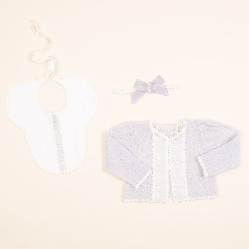 Gift Set Purple Knit Sweater Christening Sweater Blessing Sweater Baby Girl Sweater Set Baptism Sweater