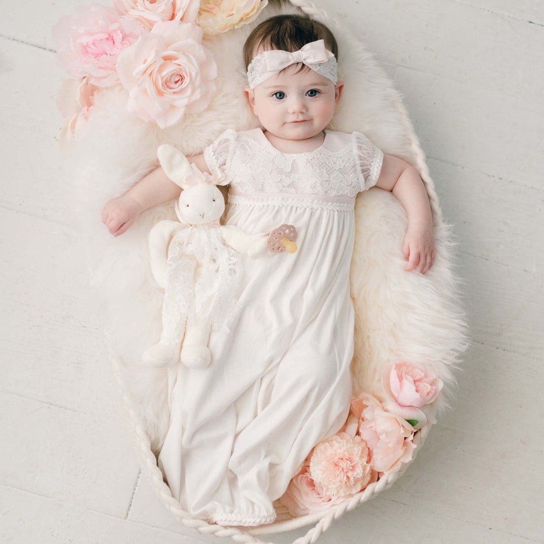 SALE Girls Newborn Layette Gown 'victoria' Ivory Cotton Layette Gown ...