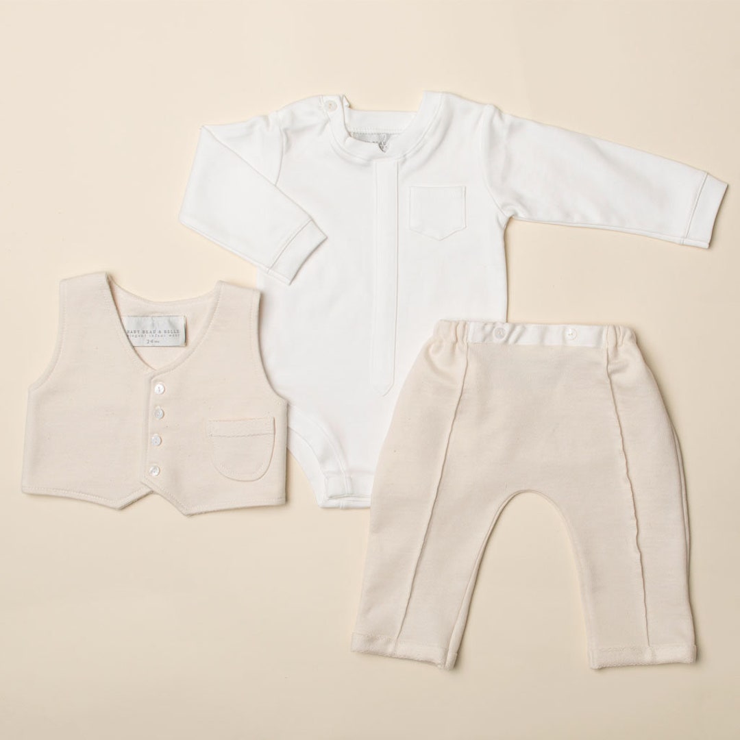 SALE Baby Boy Vest Suit 'miles Natural' Boys Baptism & Christening